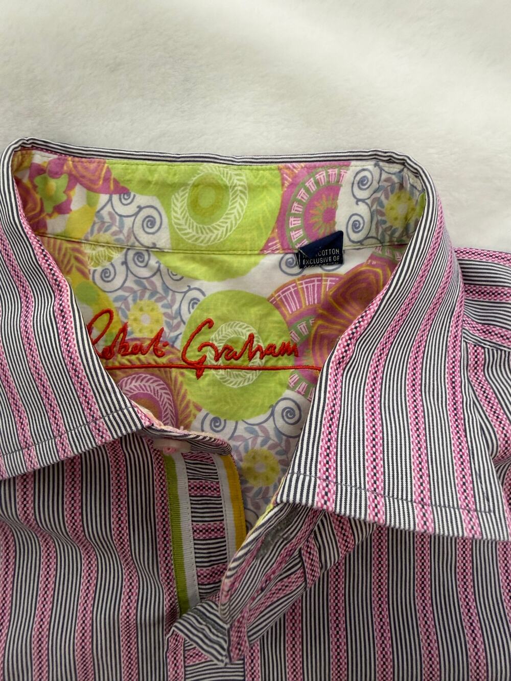Robert Graham Men's Shirt Long Sleeve Button Down Pink Stripe 100% Cotton 2XL